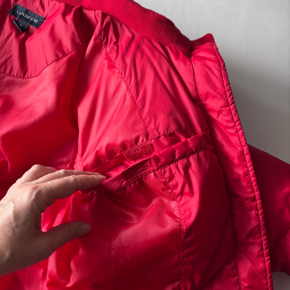 Lands End Down Puffer Jacket Coat Red Zipper Pockets Womens Size S(6-8) LIKE NEW - Picture 7 of 12